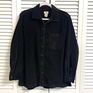 L.L. Bean Women’s Corduroy Shirt Jacket Black Size M Button Front Cotton